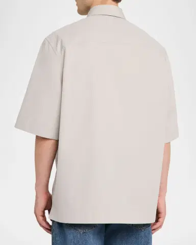 Bottega Veneta Men's Cotton Poplin Oversized Fit Short-Sleeve Shirt | Thumbnail 3 Bottega Veneta Men's Cotton Poplin Oversized Fit Short-Sleeve Shirt | Thumbnail 3