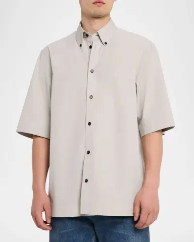 Bottega Veneta Men's Cotton Poplin Oversized Fit Short-Sleeve Shirt | Thumbnail 4 Bottega Veneta Men's Cotton Poplin Oversized Fit Short-Sleeve Shirt | Thumbnail 4