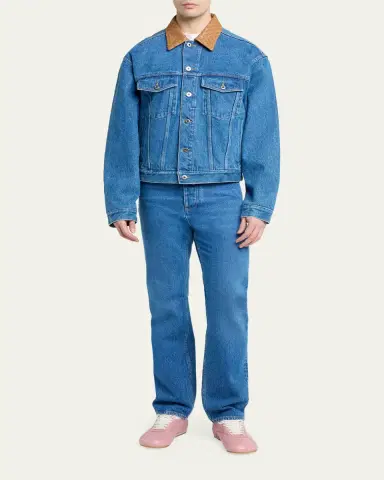 Bottega Veneta Men's Intrecciato-Leather Collar Denim Jacket | Thumbnail 6 Bottega Veneta Men's Intrecciato-Leather Collar Denim Jacket | Thumbnail 6
