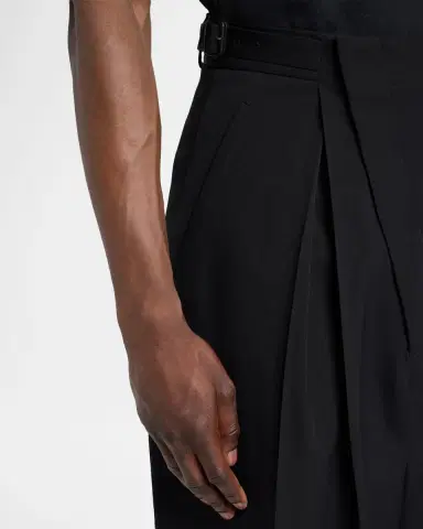 Bottega Veneta Men's Asymmetric High-Rise Pleated Wool Trousers | Thumbnail 5 Bottega Veneta Men's Asymmetric High-Rise Pleated Wool Trousers | Thumbnail 5