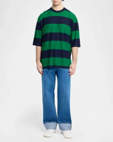 Bottega Veneta en 's Cashmere Wide-Stripe Oversized Crewneck T-Shirt | Thumbnail 2 Bottega Veneta en 's Cashmere Wide-Stripe Oversized Crewneck T-Shirt | Thumbnail 2