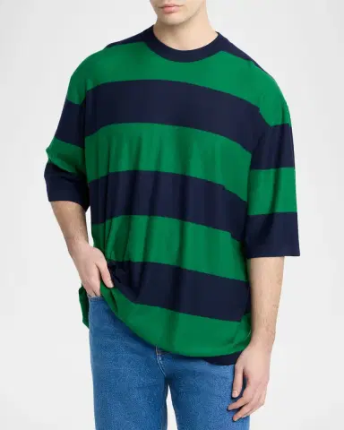 Bottega Veneta en 's Cashmere Wide-Stripe Oversized Crewneck T-Shirt | Thumbnail 4 Bottega Veneta en 's Cashmere Wide-Stripe Oversized Crewneck T-Shirt | Thumbnail 4
