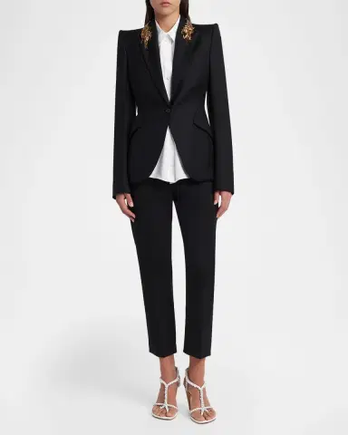 Alexander McQueen Leaves Embroidered Single-Breasted Jacket | Thumbnail 2 Alexander McQueen Leaves Embroidered Single-Breasted Jacket | Thumbnail 2