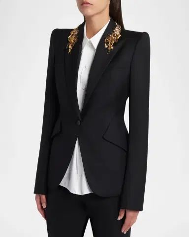 Alexander McQueen Leaves Embroidered Single-Breasted Jacket | Thumbnail 4 Alexander McQueen Leaves Embroidered Single-Breasted Jacket | Thumbnail 4