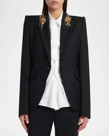 Alexander McQueen Leaves Embroidered Single-Breasted Jacket | Thumbnail 6 Alexander McQueen Leaves Embroidered Single-Breasted Jacket | Thumbnail 6