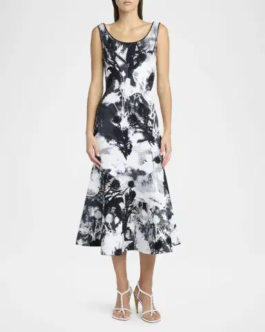 McQueen Flowers Jacquard Compact Knit Trumpet Midi Dress | Thumbnail 2 McQueen Flowers Jacquard Compact Knit Trumpet Midi Dress | Thumbnail 2