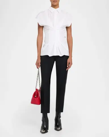 Alexander McQueen Responsible Cotton Gathered-Waist Button-Down Shirt | Thumbnail 2 Alexander McQueen Responsible Cotton Gathered-Waist Button-Down Shirt | Thumbnail 2