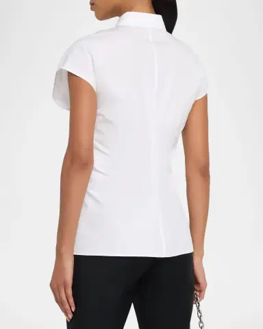 Alexander McQueen Responsible Cotton Gathered-Waist Button-Down Shirt | Thumbnail 3 Alexander McQueen Responsible Cotton Gathered-Waist Button-Down Shirt | Thumbnail 3