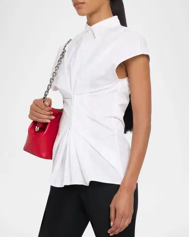 Alexander McQueen Responsible Cotton Gathered-Waist Button-Down Shirt | Thumbnail 4 Alexander McQueen Responsible Cotton Gathered-Waist Button-Down Shirt | Thumbnail 4