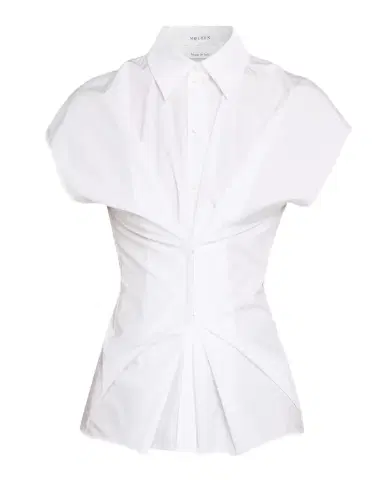 Alexander McQueen Responsible Cotton Gathered-Waist Button-Down Shirt | Thumbnail 1 Alexander McQueen Responsible Cotton Gathered-Waist Button-Down Shirt | Thumbnail 1