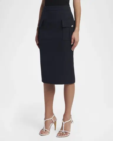 Alexander McQueen Front-Pocket Grain De Poudre Pencil Skirt | Thumbnail 4 Alexander McQueen Front-Pocket Grain De Poudre Pencil Skirt | Thumbnail 4