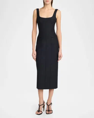 Alexander McQueen Sleeveless Square-Neck Corset Midi Dress | Thumbnail 2 Alexander McQueen Sleeveless Square-Neck Corset Midi Dress | Thumbnail 2