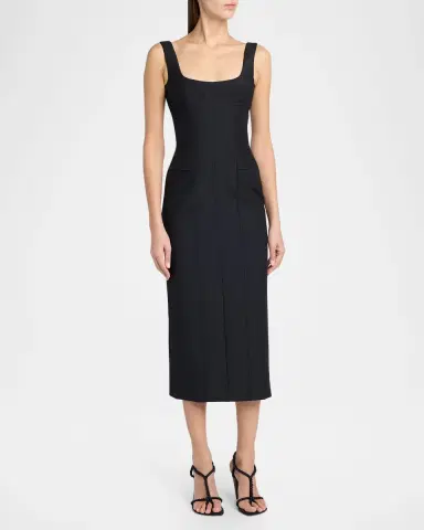 Alexander McQueen Sleeveless Square-Neck Corset Midi Dress | Thumbnail 4 Alexander McQueen Sleeveless Square-Neck Corset Midi Dress | Thumbnail 4