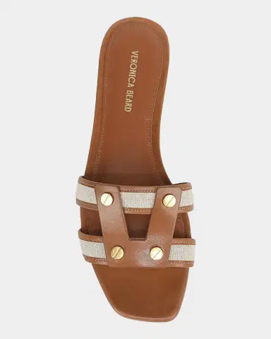 Veronica Beard Via Canvas and Leather Flat Slide Sandals | Thumbnail 3 Veronica Beard Via Canvas and Leather Flat Slide Sandals | Thumbnail 3
