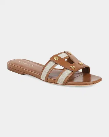 Veronica Beard Via Canvas and Leather Flat Slide Sandals | Thumbnail 4 Veronica Beard Via Canvas and Leather Flat Slide Sandals | Thumbnail 4