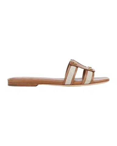 Veronica Beard Via Canvas and Leather Flat Slide Sandals | Thumbnail 1 Veronica Beard Via Canvas and Leather Flat Slide Sandals | Thumbnail 1