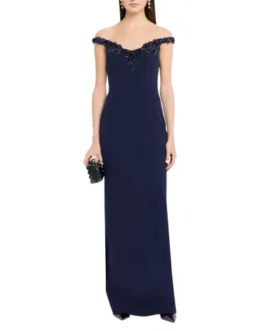 Pamella Roland Embroidered Sleeveless Crepe Column Gown | Thumbnail 1 Pamella Roland Embroidered Sleeveless Crepe Column Gown | Thumbnail 1