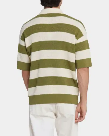 Ami Paris Men 's Crochet Ami de Coeur Stripe Cotton Knit Polo Shirt | Thumbnail 3 Ami Paris Men 's Crochet Ami de Coeur Stripe Cotton Knit Polo Shirt | Thumbnail 3