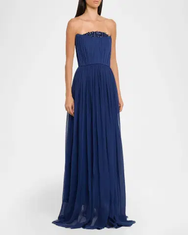 PAMELLA ROLAND Strapless Crystal Embellished Chiffon Gown | Thumbnail 4 PAMELLA ROLAND Strapless Crystal Embellished Chiffon Gown | Thumbnail 4