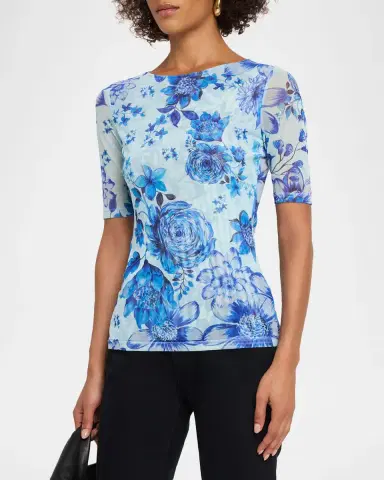 Johnny Was Elbow-Sleeve Botanical Floral Mesh Top | Thumbnail 4 Johnny Was Elbow-Sleeve Botanical Floral Mesh Top | Thumbnail 4