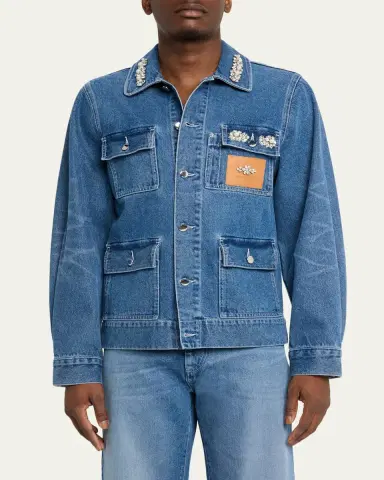 Simone Rocha Men's Embellished Washed Denim Jacket | Thumbnail 4 Simone Rocha Men's Embellished Washed Denim Jacket | Thumbnail 4