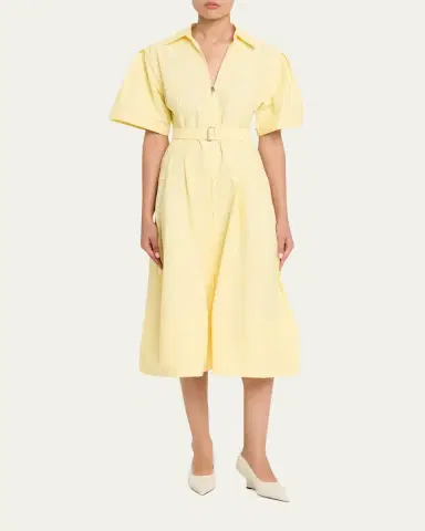SIMKHAI Meridith Belted Short-Sleeve Midi Dress | Thumbnail 2 SIMKHAI Meridith Belted Short-Sleeve Midi Dress | Thumbnail 2