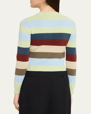 CHRISTOPHER JOHN ROGERS Striped Crop Crewneck Cardigan | Thumbnail 3 CHRISTOPHER JOHN ROGERS Striped Crop Crewneck Cardigan | Thumbnail 3