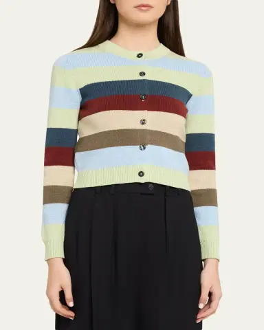 CHRISTOPHER JOHN ROGERS Striped Crop Crewneck Cardigan | Thumbnail 4 CHRISTOPHER JOHN ROGERS Striped Crop Crewneck Cardigan | Thumbnail 4