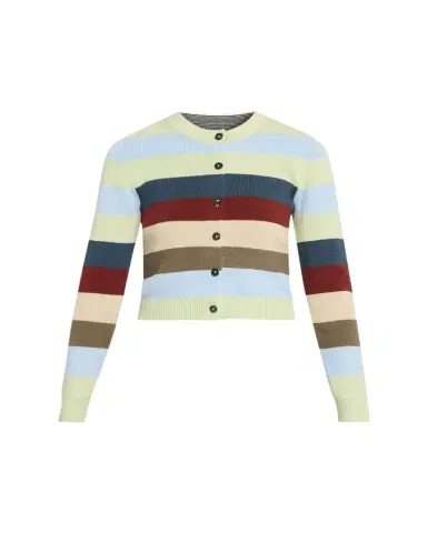 CHRISTOPHER JOHN ROGERS Striped Crop Crewneck Cardigan | Thumbnail 1 CHRISTOPHER JOHN ROGERS Striped Crop Crewneck Cardigan | Thumbnail 1