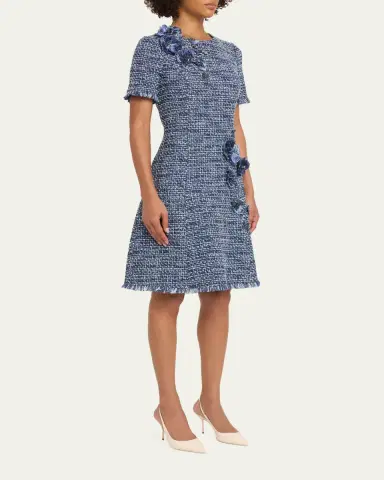 Rickie Freeman for Teri Jon Floral Tweed Short-Sleeve Dress | Thumbnail 4 Rickie Freeman for Teri Jon Floral Tweed Short-Sleeve Dress | Thumbnail 4