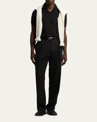 Ralph Lauren Purple Label Men's Silk and Linen Straight-Leg Pleated Trousers | Thumbnail 2 Ralph Lauren Purple Label Men's Silk and Linen Straight-Leg Pleated Trousers | Thumbnail 2