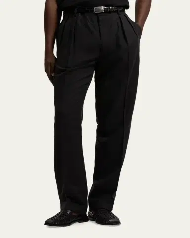 Ralph Lauren Purple Label Men's Silk and Linen Straight-Leg Pleated Trousers | Thumbnail 4 Ralph Lauren Purple Label Men's Silk and Linen Straight-Leg Pleated Trousers | Thumbnail 4