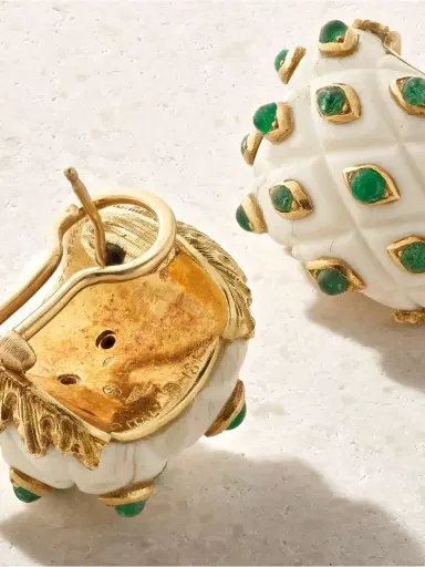 Eleuteri + Buccellati Vintage 1960's 18-karat Gold, Emerald And Bone Clip-on Earrings | Thumbnail 3 Eleuteri + Buccellati Vintage 1960's 18-karat Gold, Emerald And Bone Clip-on Earrings | Thumbnail 3