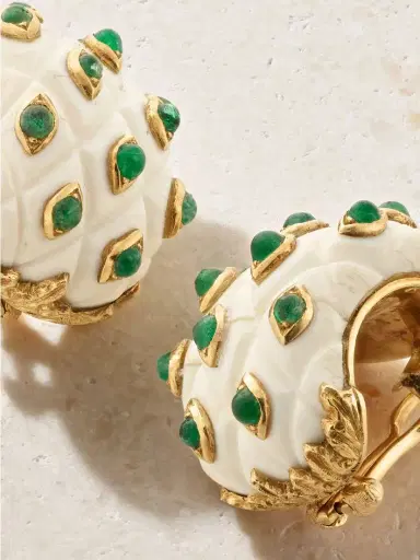 Eleuteri + Buccellati Vintage 1960's 18-karat Gold, Emerald And Bone Clip-on Earrings | Thumbnail 4 Eleuteri + Buccellati Vintage 1960's 18-karat Gold, Emerald And Bone Clip-on Earrings | Thumbnail 4