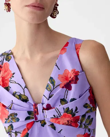 Carolina Herrera Rose-Print Pleated Bow V-Neck Midi Dress | Thumbnail 4 Carolina Herrera Rose-Print Pleated Bow V-Neck Midi Dress | Thumbnail 4