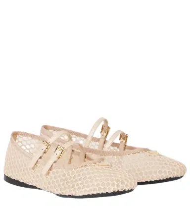 Prada Macramé mesh Mary Jane flats | Thumbnail 1 Prada Macramé mesh Mary Jane flats | Thumbnail 1