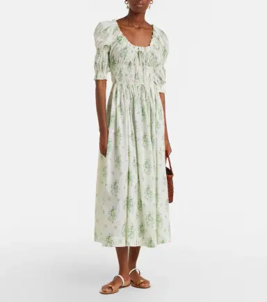 DÔEN Dôen Ischia gathered floral cotton midi dress | Thumbnail 2 DÔEN Dôen Ischia gathered floral cotton midi dress | Thumbnail 2
