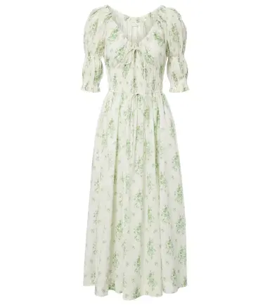 DÔEN Dôen Ischia gathered floral cotton midi dress | Thumbnail 1 DÔEN Dôen Ischia gathered floral cotton midi dress | Thumbnail 1