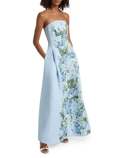 SACHIN BABI Women's Larisa Floral Mikado Gown - Sky Blue Cascade | Thumbnail 2 SACHIN BABI Women's Larisa Floral Mikado Gown - Sky Blue Cascade | Thumbnail 2