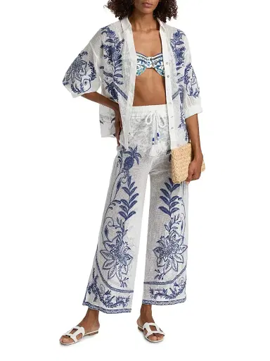 Farm Rio Women's Nina Embroidered Drawstring Mesh Pants - Off White - Size Large | Thumbnail 2 Farm Rio Women's Nina Embroidered Drawstring Mesh Pants - Off White - Size Large | Thumbnail 2