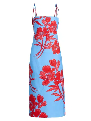 Cara Cara Women's Chelsea Floral Linen Midi-Dress - Flora Shadow Sky | Thumbnail 1 Cara Cara Women's Chelsea Floral Linen Midi-Dress - Flora Shadow Sky | Thumbnail 1