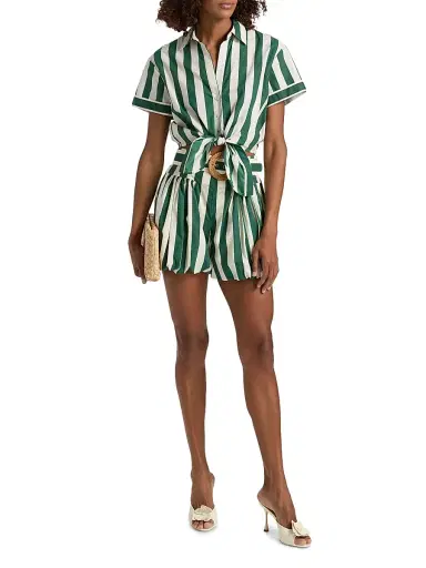 Cara Cara Women's Ray Striped Bubble Hem Shorts - Green White Stripe - Size 12 | Thumbnail 2 Cara Cara Women's Ray Striped Bubble Hem Shorts - Green White Stripe - Size 12 | Thumbnail 2