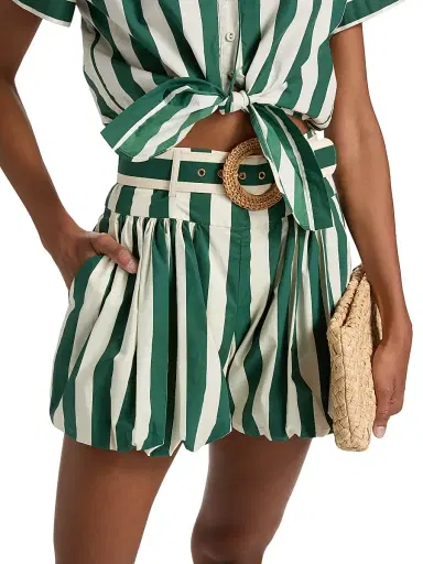 Cara Cara Women's Ray Striped Bubble Hem Shorts - Green White Stripe - Size 12 | Thumbnail 3 Cara Cara Women's Ray Striped Bubble Hem Shorts - Green White Stripe - Size 12 | Thumbnail 3