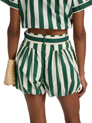 Cara Cara Women's Ray Striped Bubble Hem Shorts - Green White Stripe - Size 12 | Thumbnail 5 Cara Cara Women's Ray Striped Bubble Hem Shorts - Green White Stripe - Size 12 | Thumbnail 5