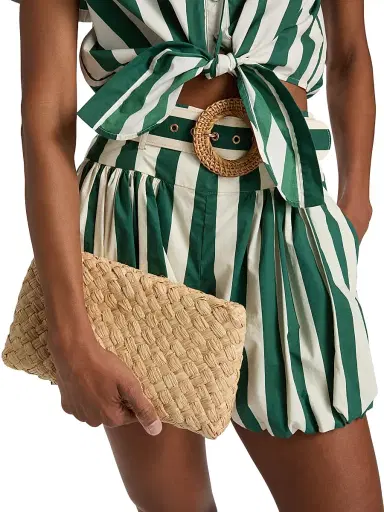 Cara Cara Women's Ray Striped Bubble Hem Shorts - Green White Stripe - Size 12 | Thumbnail 6 Cara Cara Women's Ray Striped Bubble Hem Shorts - Green White Stripe - Size 12 | Thumbnail 6