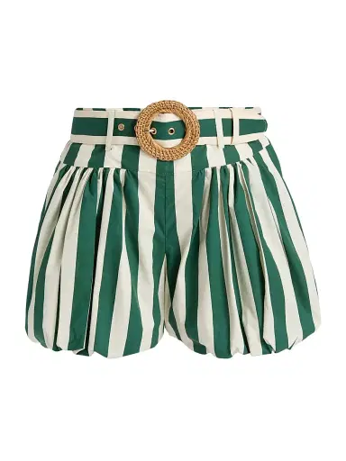 Cara Cara Women's Ray Striped Bubble Hem Shorts - Green White Stripe - Size 12 | Thumbnail 1 Cara Cara Women's Ray Striped Bubble Hem Shorts - Green White Stripe - Size 12 | Thumbnail 1