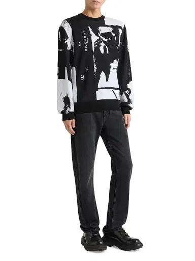 Givenchy Men's Sweater in Knit with Photographic Negative Jacquard - Black White | Thumbnail 2 Givenchy Men's Sweater in Knit with Photographic Negative Jacquard - Black White | Thumbnail 2