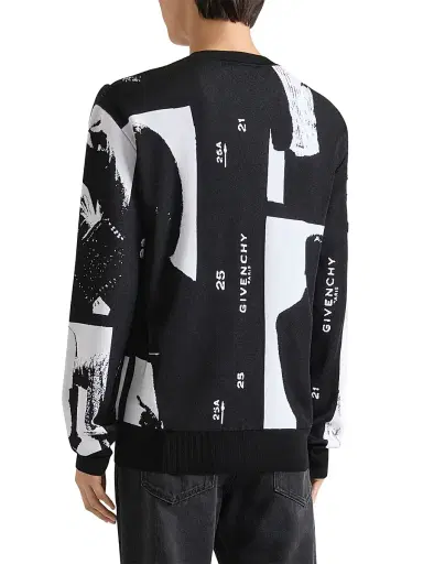 Givenchy Men's Sweater in Knit with Photographic Negative Jacquard - Black White | Thumbnail 4 Givenchy Men's Sweater in Knit with Photographic Negative Jacquard - Black White | Thumbnail 4