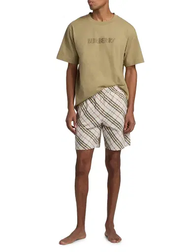 Burberry Men's Checked Nylon Swim Shorts - Pebble Beige Chalk | Thumbnail 2 Burberry Men's Checked Nylon Swim Shorts - Pebble Beige Chalk | Thumbnail 2