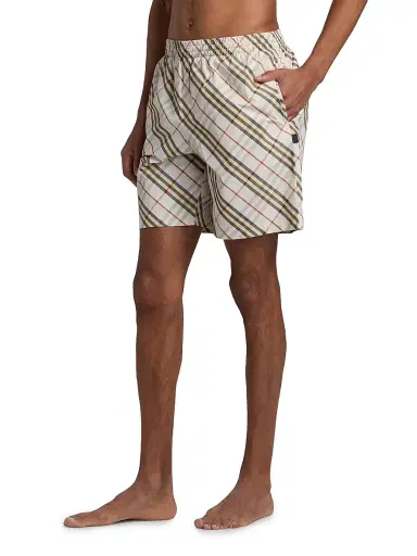 Burberry Men's Checked Nylon Swim Shorts - Pebble Beige Chalk | Thumbnail 4 Burberry Men's Checked Nylon Swim Shorts - Pebble Beige Chalk | Thumbnail 4